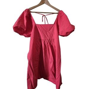 Draper James XL Hot Pink Babydoll Dress Puff Sleeve Square Neck‎ Cotton